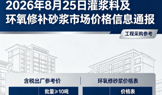 遵义2026年8月25日灌浆料及环氧修补砂浆市场价格信息通报